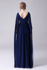 A-Line V-Neck Chiffon Floor-Length Mother Of the Bride Dress With Pleated