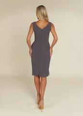 Sheath V-Neck Pleated Chiffon Steel Grey formal dresses evening dress Mother of the Bride Dresses