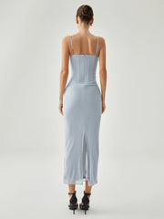 Ribbed hanging slit mesh vest long gowns even dresses