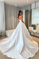 A-line Ball Gown Strapless Satin Wedding Dresses