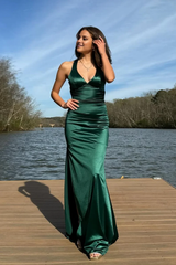Jimiss V-neck dark blue cross back long dress