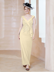 V-neck sleeveless and ground mother of the bride dress