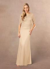 Mermaid Scoop Pleated Champagne formal dresses evening dress Mother of the Bride Dresses
