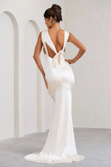 Satin tight corset slit and floor length evening dress - jimiss Dress