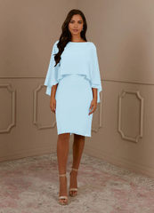 Sheath Scoop Pleated Chiffon Sky Blue formal dresses evening dress Mother of the Bride Dresses