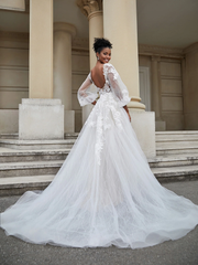 Backless long sleeved sheer wedding dress