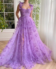 Long Tulle Prom Dress with 3D Butterflies Floor Length Formal Evening Party Gowns