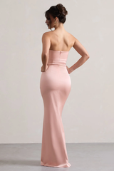 Satin pleated strapless backless and floor length evening dress - Jimiss Dress