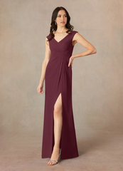 A-Line V-Neck Pleated Chiffon Cabernet formal dresses evening dress Mother of the Bride Dresses