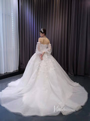 3D Floral White Wedding Dresses Removable Long Sleeves Bridal Gown 231123