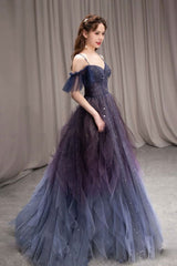 Purple sweetheart neck tulle long prom dress purple formal dress KS4706