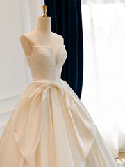 Simple A-line Satin ivory Long Prom Dress, ivory Long Formal Dress