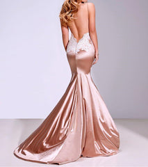 Custom Made Mermaid Champagne Lace Prom Dresses, Champagne Mermaid Formal Graduation Dresses