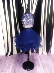 Ombre Sequins Beaded Ruffle Homecoming Dresses Two Piece