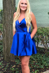 Spaghetti Straps Satin Homecoming Dresses,Mini Prom Dress
