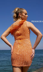 One-Shoulder Sequin Party Dress with Feathers 4002