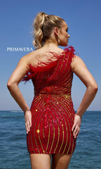 One-Shoulder Sequin Party Dress with Feathers 4002