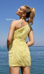 One-Shoulder Feathered Beaded Cocktail Dress 4004