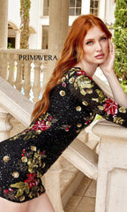 One-Sleeve Short Floral-Sequin Party Dress 4014