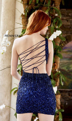 One-Shoulder Sequin Party Dress with Fringe 4015
