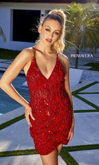 Open-Back Short Sequin Tulip Party Dress 4022