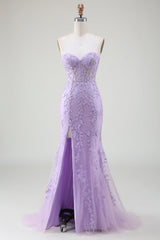 Black Corset Sweetheart Long Lace Mermaid Prom Dress with Slit