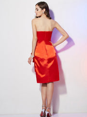 Sheath/Column Strapless Sleeveless Pleats Short Elastic Woven Satin Dresses
