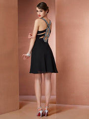 A-Line/Princess Scoop Sleeveless Beading Short Chiffon Homecoming Dresses