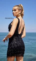 Beaded-Fringe Short Semi-Formal Dress 4042