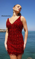 Beaded-Fringe Short Semi-Formal Dress 4042