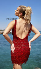 Beaded-Fringe Short Semi-Formal Dress 4042