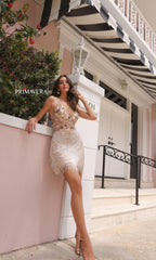 Short Floral Party Dress with Fringe Skirt 4044