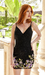 Floral-Detailed Short Beaded Homecoming Dress 4049