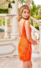 Low-Back Short Beaded Semi-Formal Dress 4059