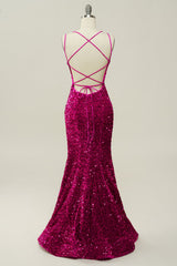 Sequin Spaghetti Straps Mermaid Prom Dress with Lace-up Back Sparkly