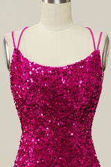 Sequin Spaghetti Straps Mermaid Prom Dress with Lace-up Back Sparkly