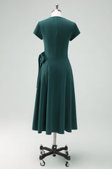 A-Line Dark Green Cocktail Dress with Short Sleeves