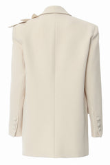 Beige Oversize Women Blazer with 3D Butterflies