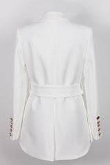 Black Shawl Lapel Double Breasted Long Women Blazer with Belt