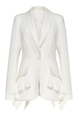 Black Long Sleeves Shawl Lapel Ruffled Women's Blazer