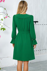 Black Ruffle Bell Long Sleeves A-Line Short Party Dress with Belt