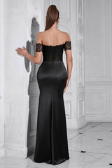 Black Mermaid Off the Shoulder Ruched Corset Long Prom Dress