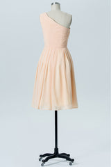 Light Orange One-Shoulder Short Bridesmaid Dress