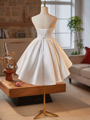 Simple Satin White Short Prom Dress, White Homecoming Dress
