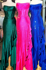 Light Blue Mermaid Strapless Lace Up Long Beaded Prom Dresses