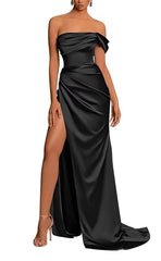 L0976 - Couture Simple Draped Sleeveless With Train and High Slit  Party Prom Formal Evening Dress