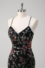 Black Mermaid Spaghetti Straps Corset Long Prom Dress with Appliques