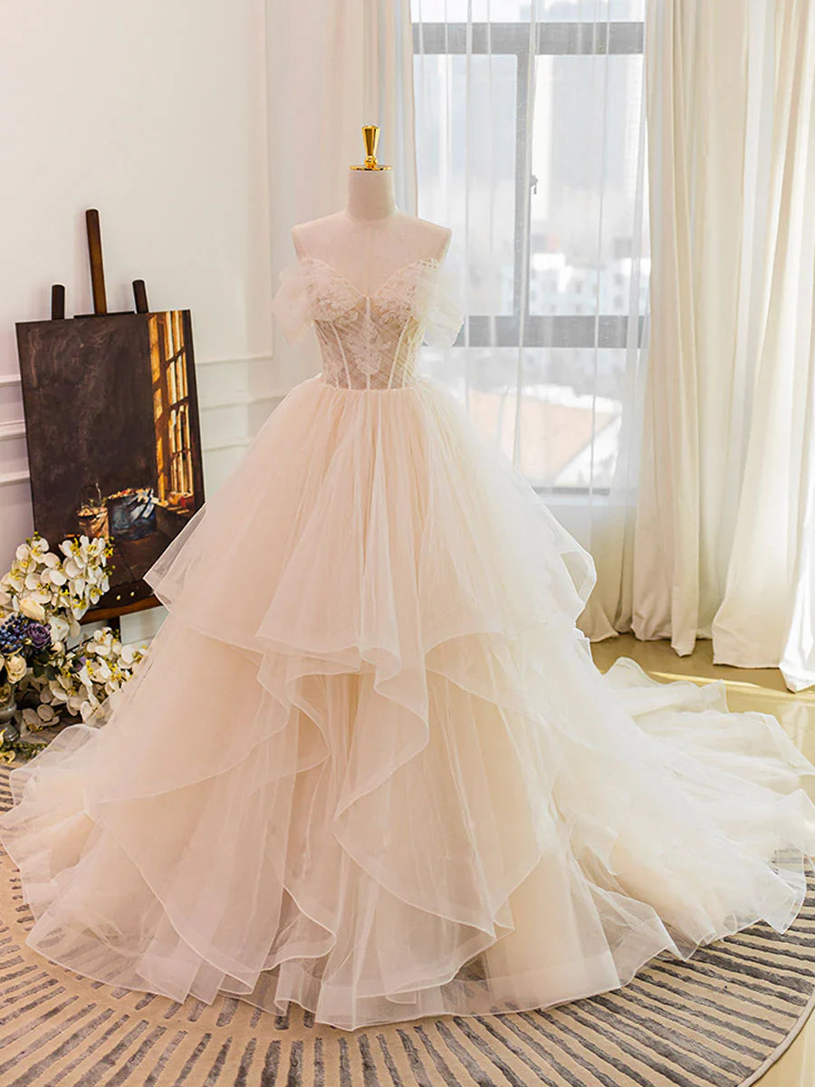 Tulle Lace Long Wedding Dress Lace Tulle Wedding Gown