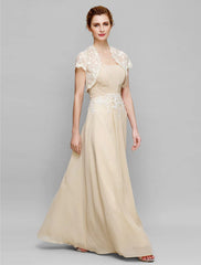 Sheath / Column Mother of the Bride Dress Lace Up Strapless Ankle Length Chiffon Lace Short Sleeve No with Lace Ruched Draping