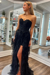 Gentle Tulle Coral Strapless Layered Prom Dress with Applique